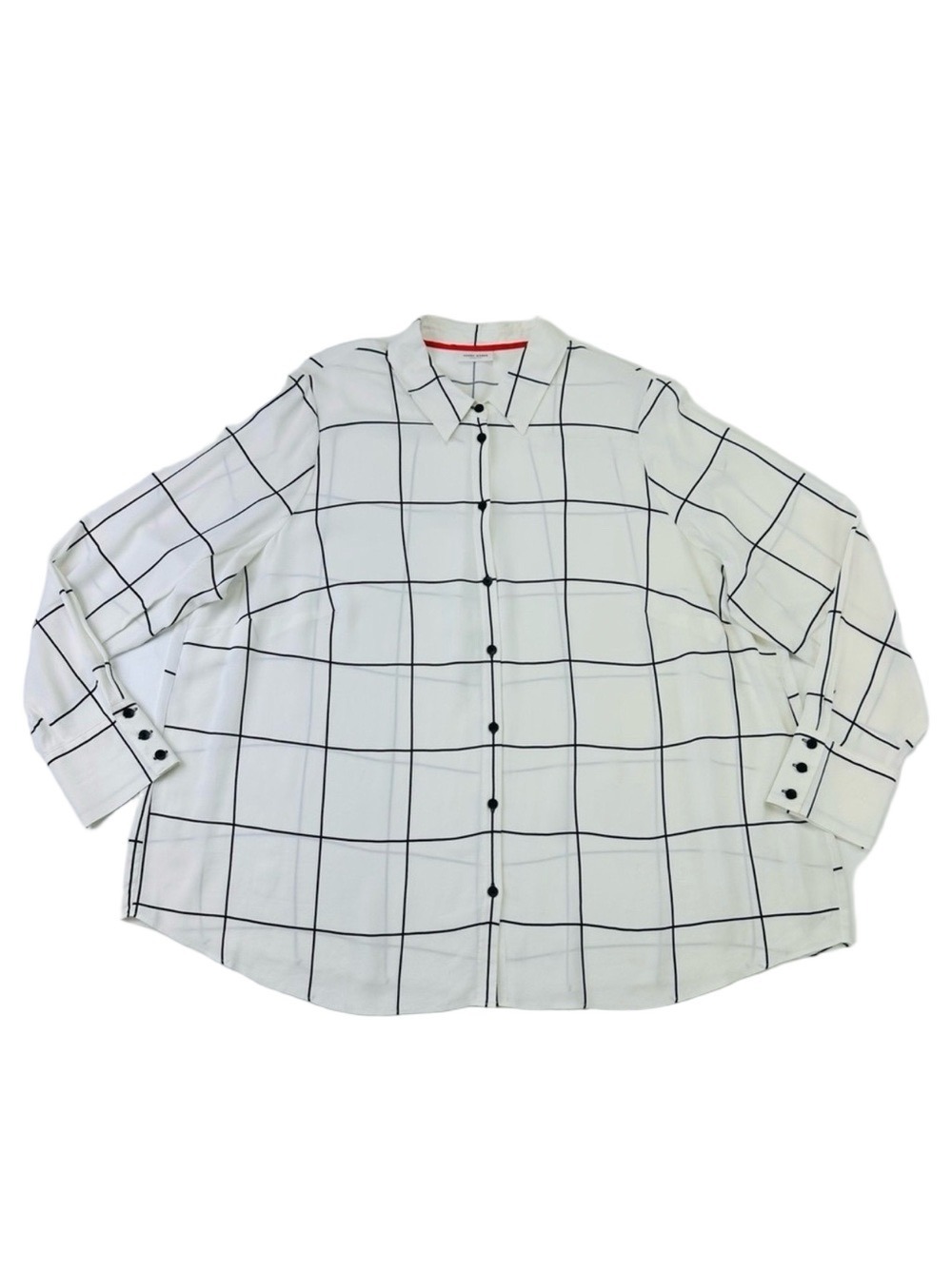 Gerry Weber white check blouse XL windowpane check long sleeve crepe semi sheer